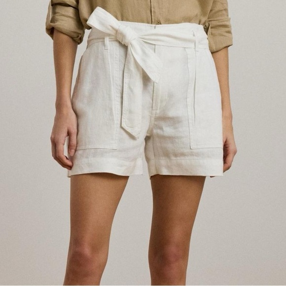 Polo Ralph Lauren Pants - Polo Ralph Lauren Belted Linen Shorts in White Womens Size 4